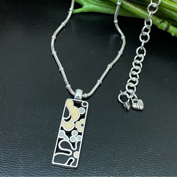 Retired BRIGHTON “Spring Hill” Black/Cream Enameled Flowers Pendant Necklace - Picture 4 of 15